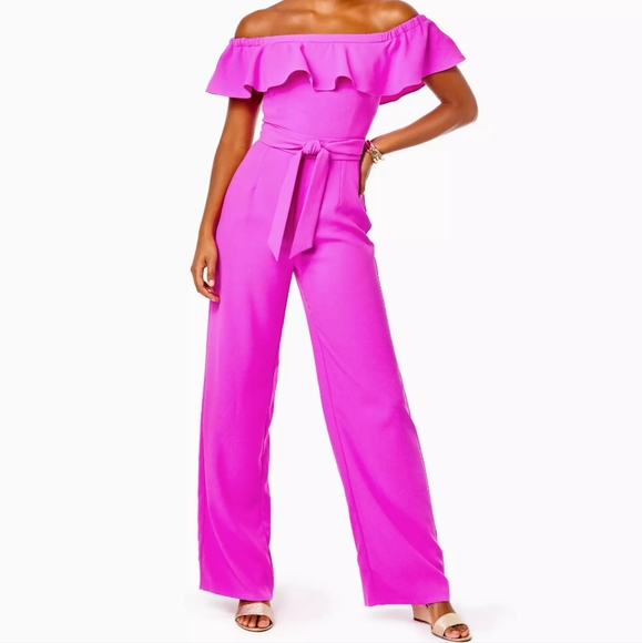 Lilly Pulitzer Pants - Lilly Pulitzer Pink Fuchsia Purple Jood Off the Shoulder Jumpsuit Lilly Pulitzer